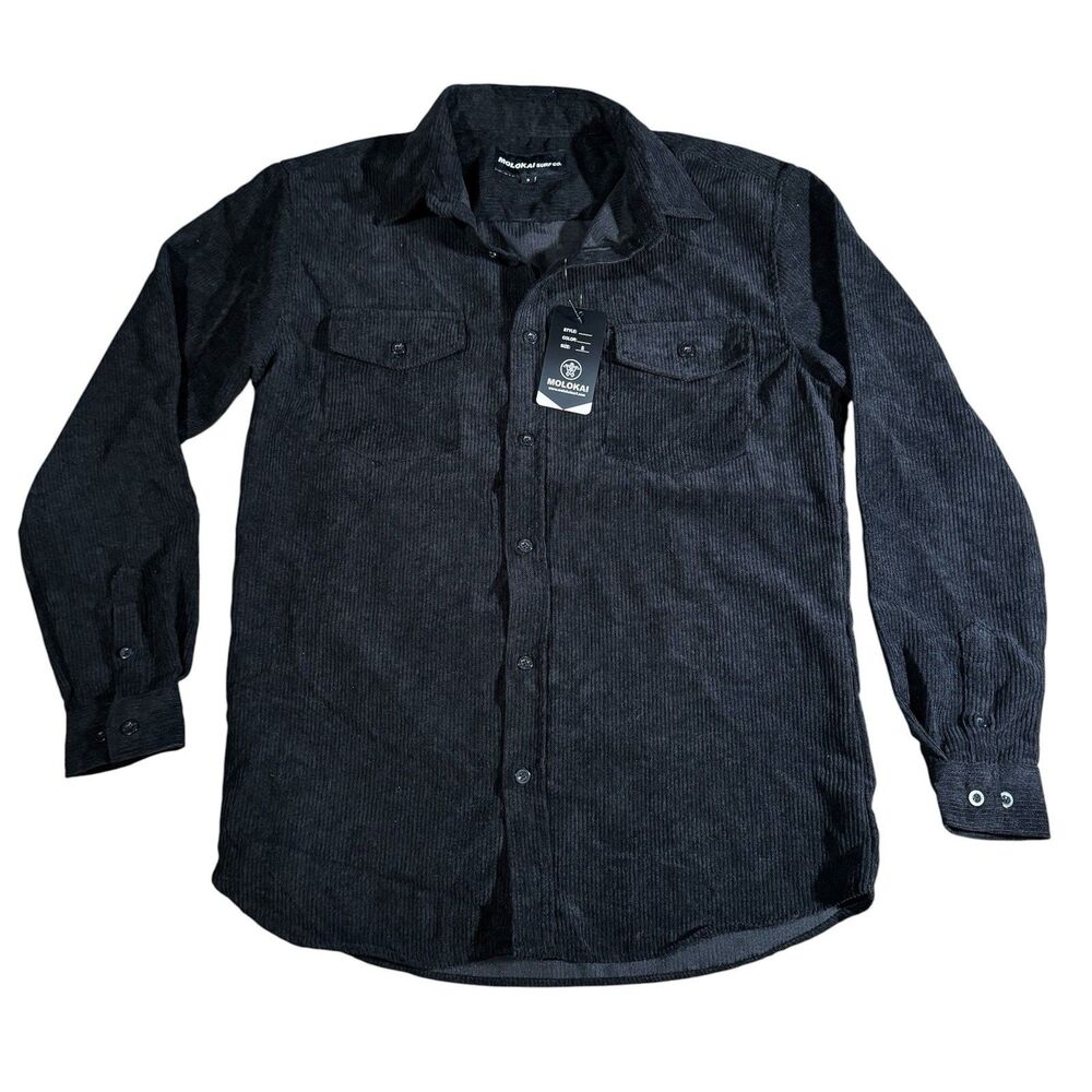 Molokai Surf Co. Corduroy Shirt Long Sleeve Button Pockets Black New NWT Small